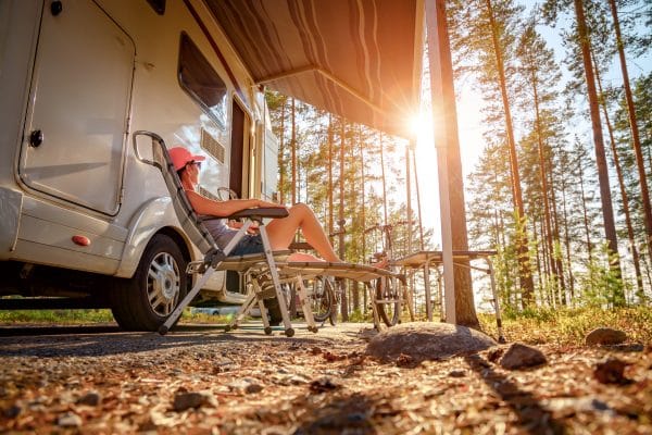 Family vacation travel RV, holiday trip in motorhome